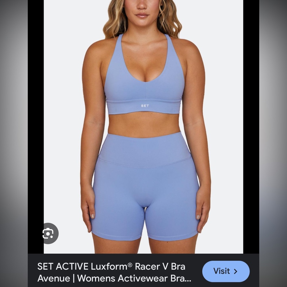 Set active luxform racer v sports bra and bike shorts set in avenue color